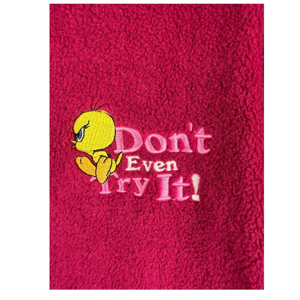 Vintage Looney Tunes Sylvester Tweety Fleece Jacket Pink XL Mixed Media Zip Up - Picture 3 of 6